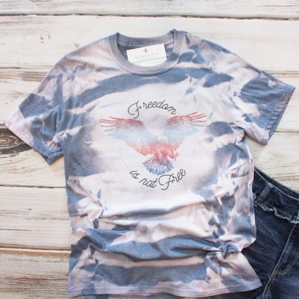 New Hand Bleached Unisex Tee Small - Freedom is not FREE - RTS